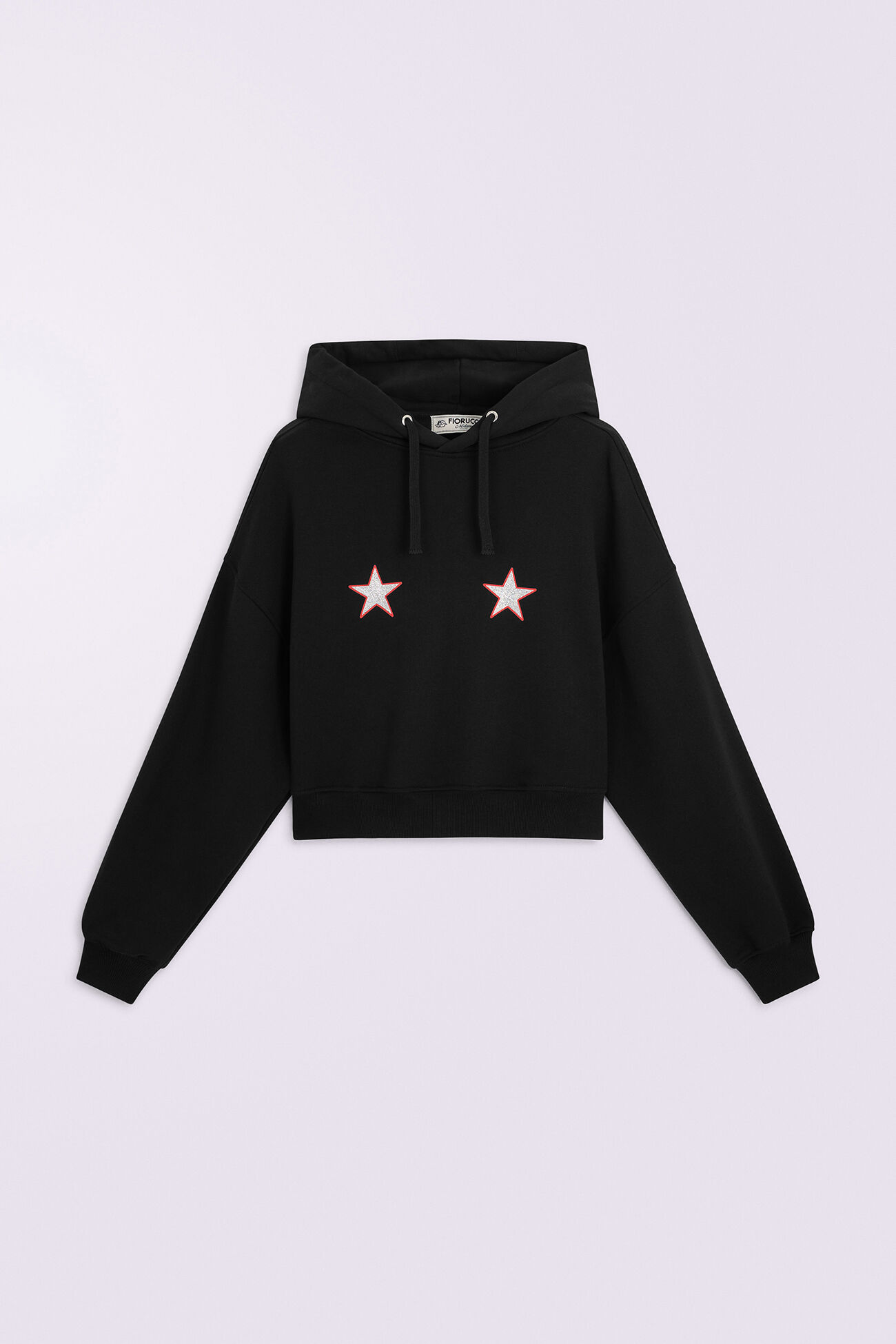 Stars Boxy Cropped Hoodie Black